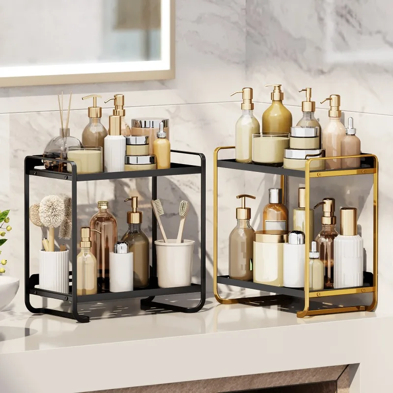 Factory Price 2 Tier Under Sink Organizer Sliding Cabinet Basket Organizer Storage Rack with Hook Hanging Cup Bathroom Organizer
