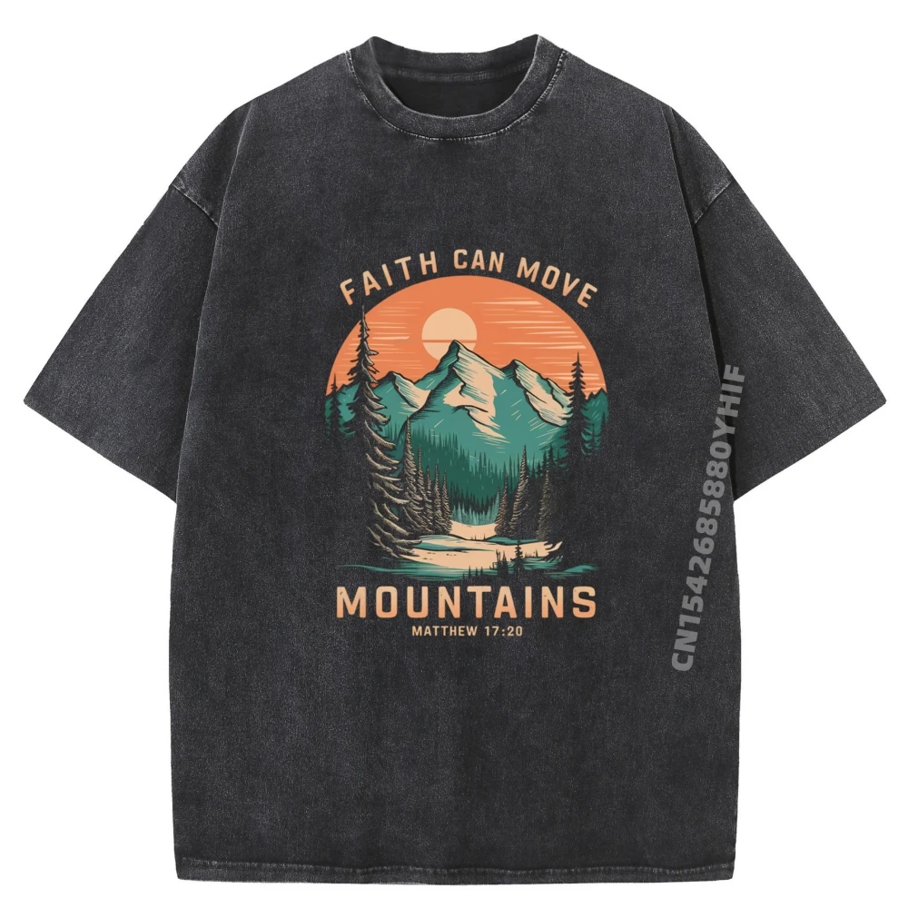 

Newest Washed Shirt Faith Can Move Mountains Religious Christian Mens Designer T Shirt Printed T-Shirt Vegan Graphic Tees