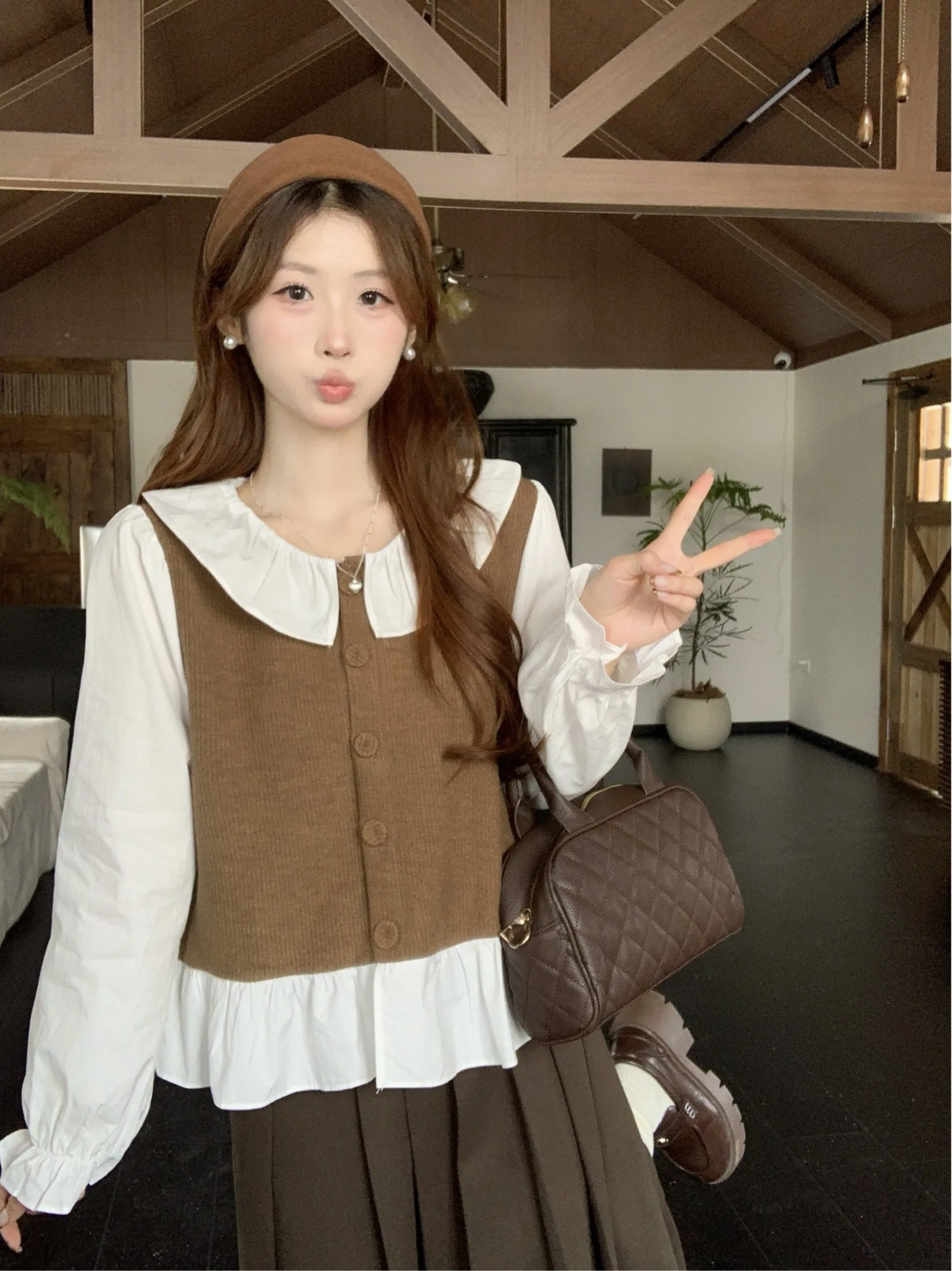 

Французская женская блузка с длинным рукавом, свободного кроя, с вставками, осенняя новинка, модная универсальная блузка из смесового хлопка и льна