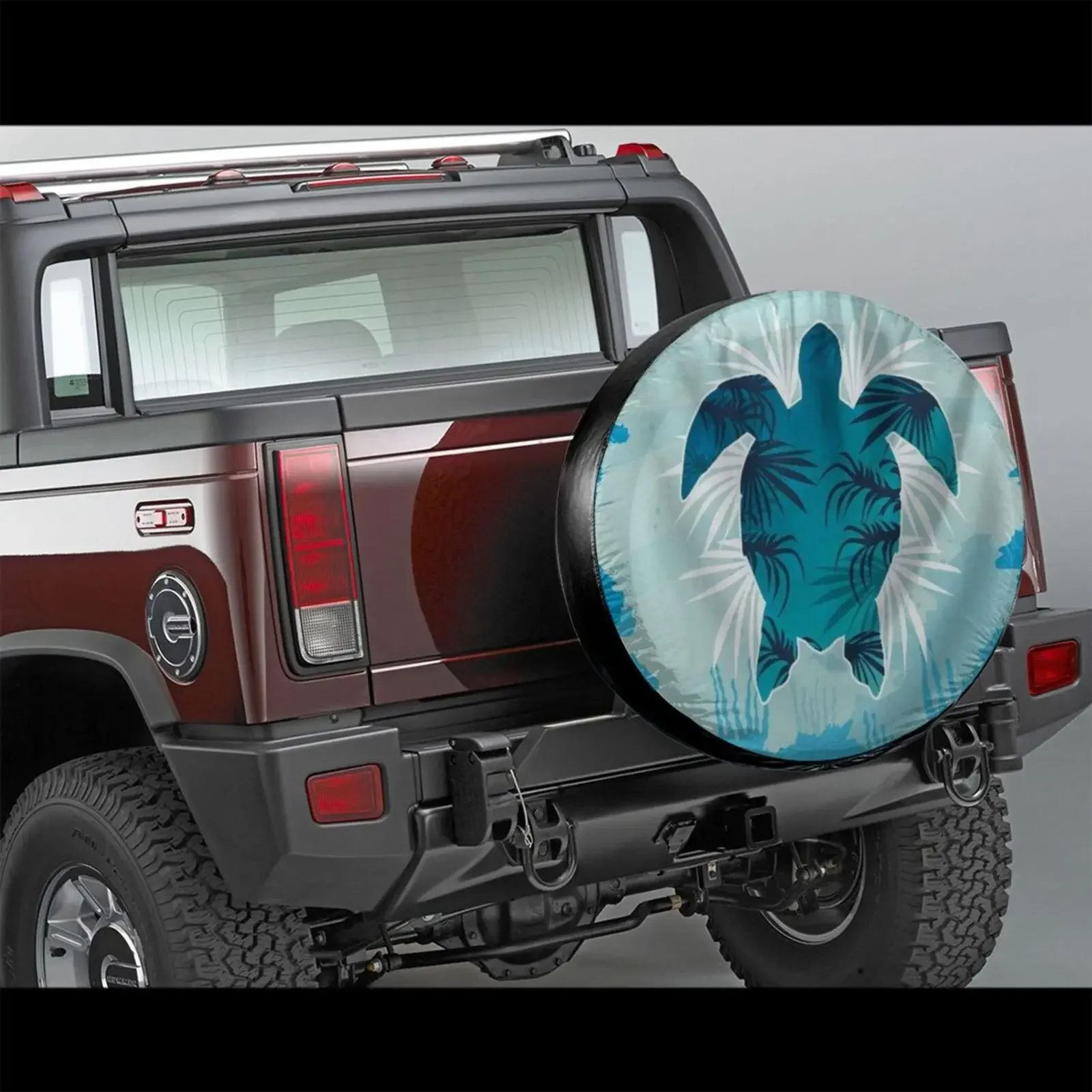 Blue Turtle, Multi Colored, Spare Tire Cover for Car, Vegan Tire cover, With Hood, Festival, Bright Colorful,