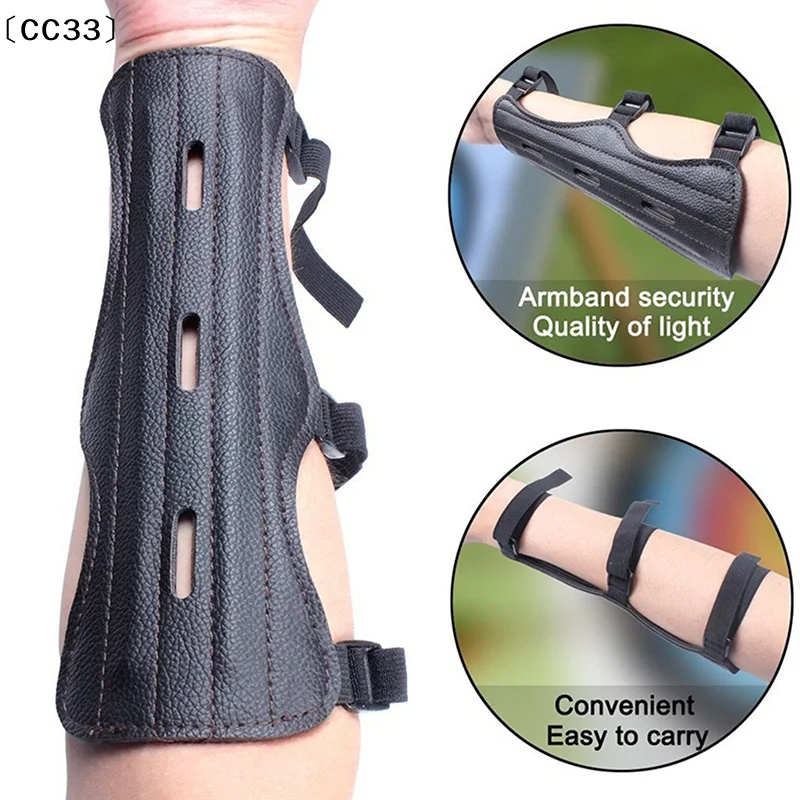 

Leather Archery Equipment Arm Guard 3 Straps Protection Forearm Safe Adjustable Bow Arrow Hunting Shooting Training Access〔CC33〕