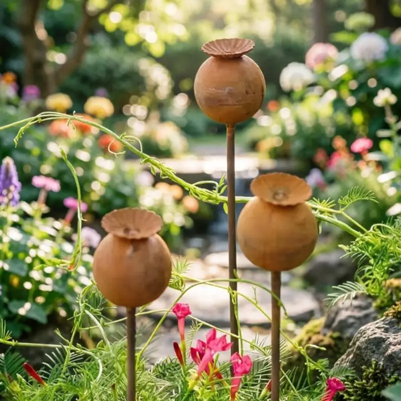 Metal Flower Garden Stake Decoration Rusty Iron Decorative Adjustable Yard Stake J0MC