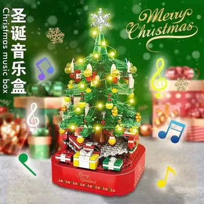 Disney Santa Claus Christmas Tree Christmas music box Building blocks for children holiday gifts