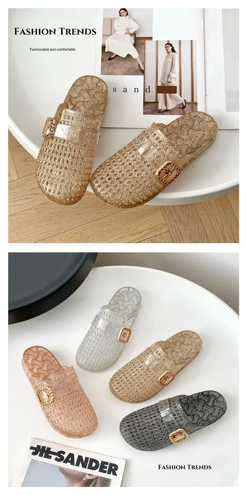 2026 Damen Jelly-Kristall-Pantoletten mit offener Zehenpartie, neuer Sommerstil, modische Damen-Strandsandalen, hohles Design, rutschfest. – Detail 5