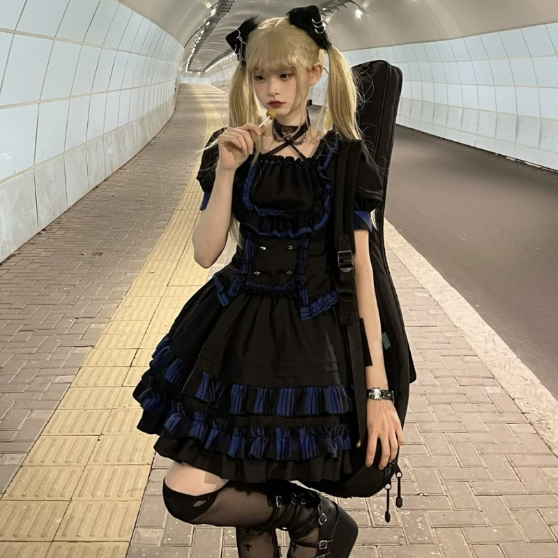 Frauen Viktorianischen Spitze Crop Tops Rüschen Mini Kuchen Rock Kawaii Y2k Cosplay Heißer Mädchen Anzug Harajuku Gothic Plaid Lolita Kleid Set