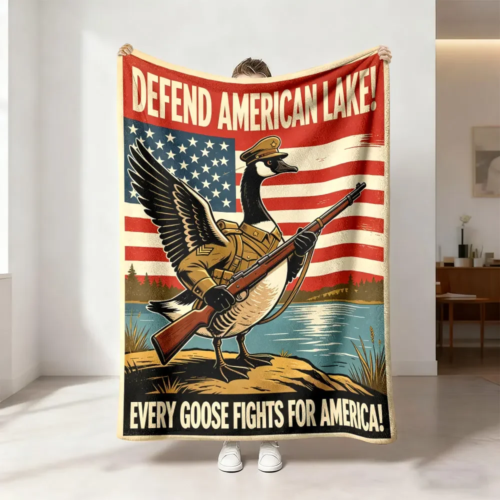 Funny Goose Fights for America Blanket Patriotic American Lake Defender Novelty Throw Gift 150x200cm