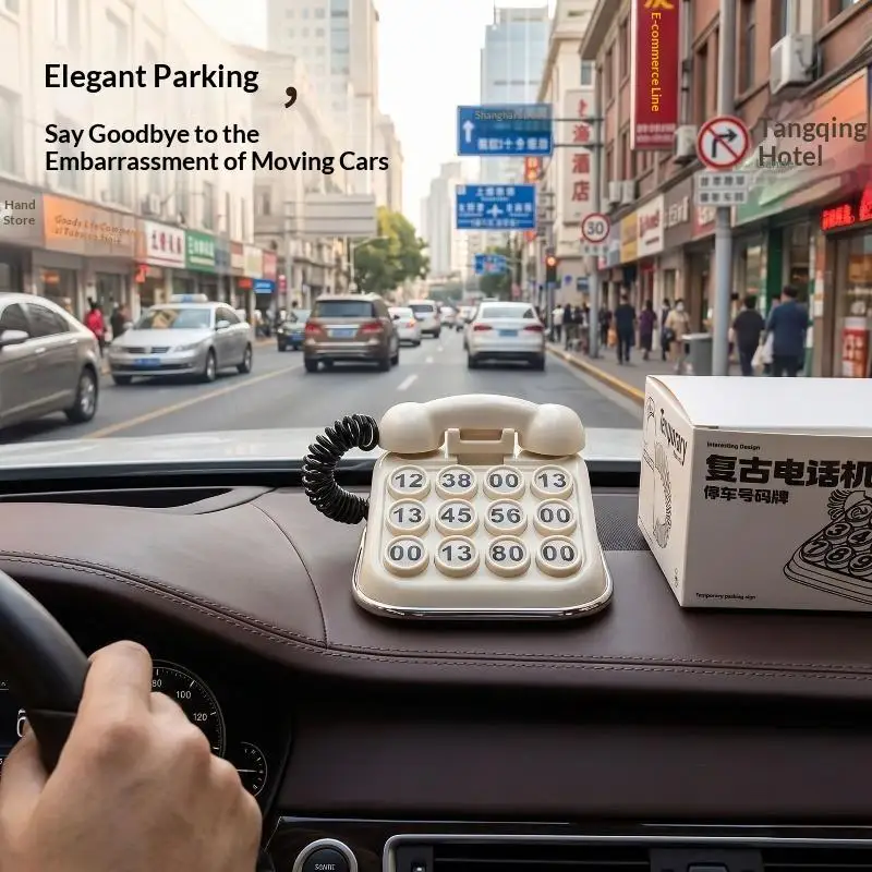 Creative Temporary Car Parking Phone Number Sign Retro Landline Telephone Style Easy to Read Auto Interior Decor Gift