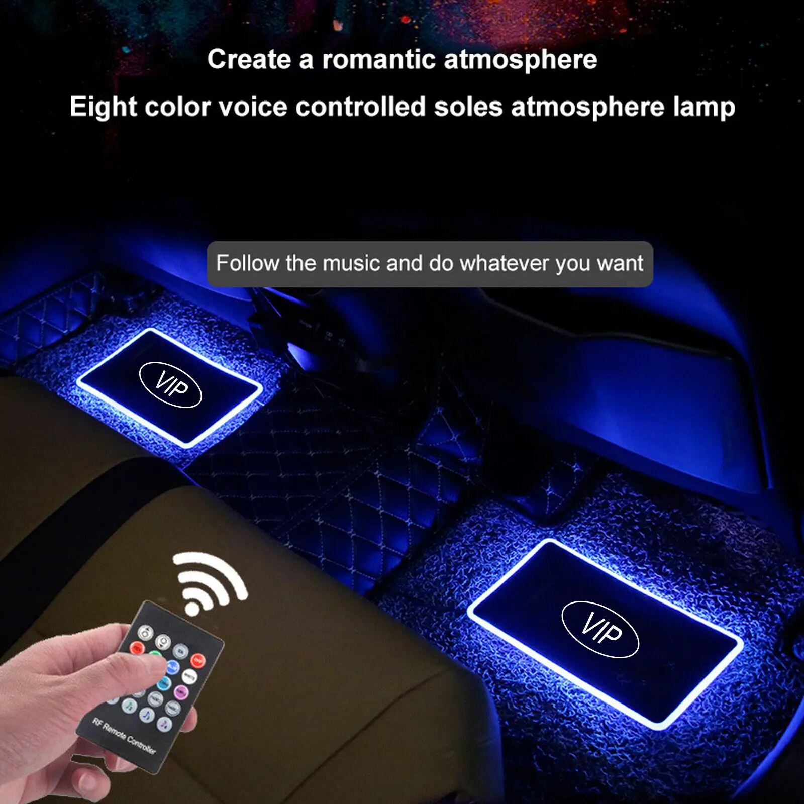 4 Piece Car Floor Mats with LED Lights,Wireless Remote Control&Music Sync Color Change Automotive Floor Mats