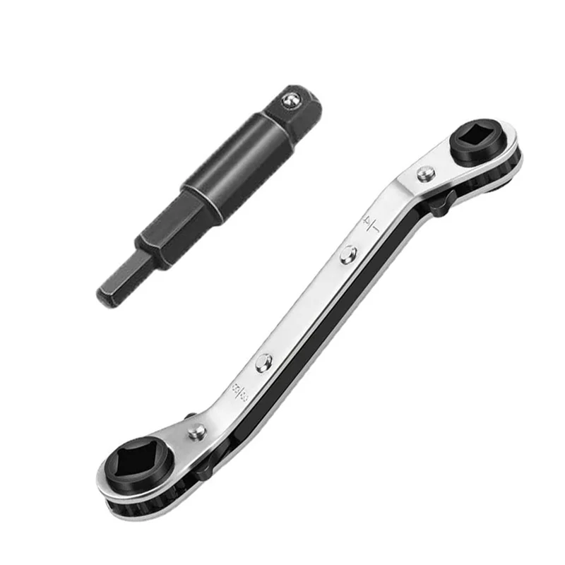 Hvac Service Wrench Air Conditioner Valve Ratchet Wrench (1/4Inch, 3/8Inch, 3/16Inch, 5/16Inch) with Hex Bit Adapter