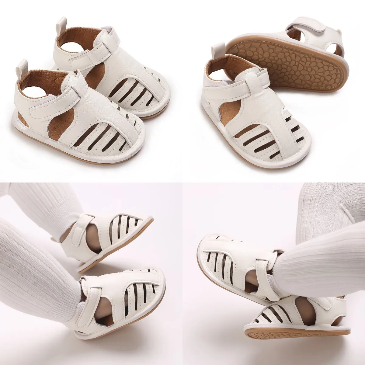 HAIZHIW Newborn Baby Shoes Boys and Girls Summer PU Soft Rubber Sole Anti slip Baby First Step Walking Shoes Baby Sandals 0-18M