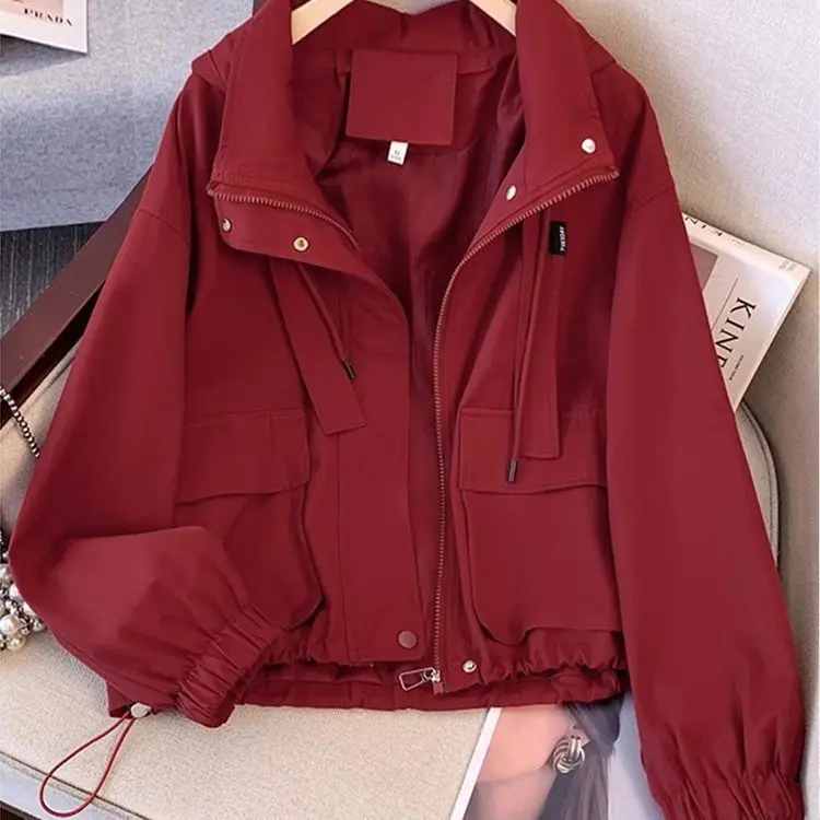 Tooling Ankola Red Jacket Short Jacket Spring and Autumn 2026 New Drawstring Autumn and Winter Casual Jacket Top