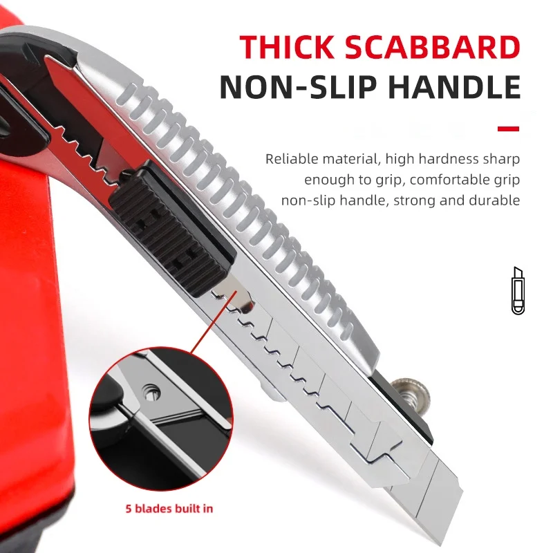

Utility Knife Cutter Retractable Heavy Duty Knife Stainless Steel Wall Paper Cutting Blade Storage Design 5PCS Blades Build In