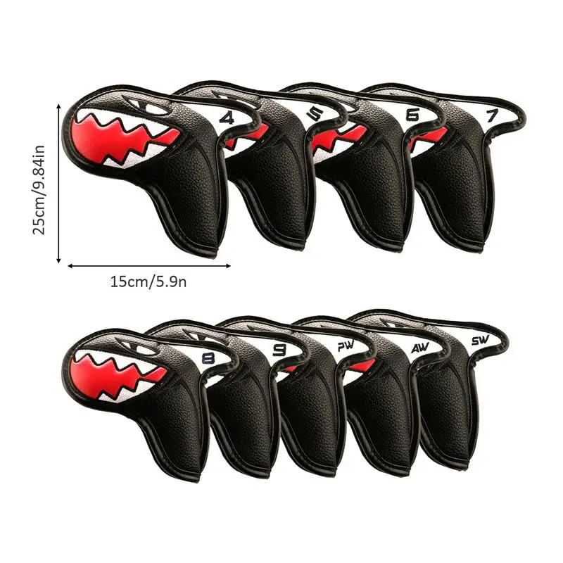 Golf Club Head Cover Set 9Pcs Universal Golf Iron Headcover Shark Design Golf Putter Protective Covers Golf Accessories for Iron