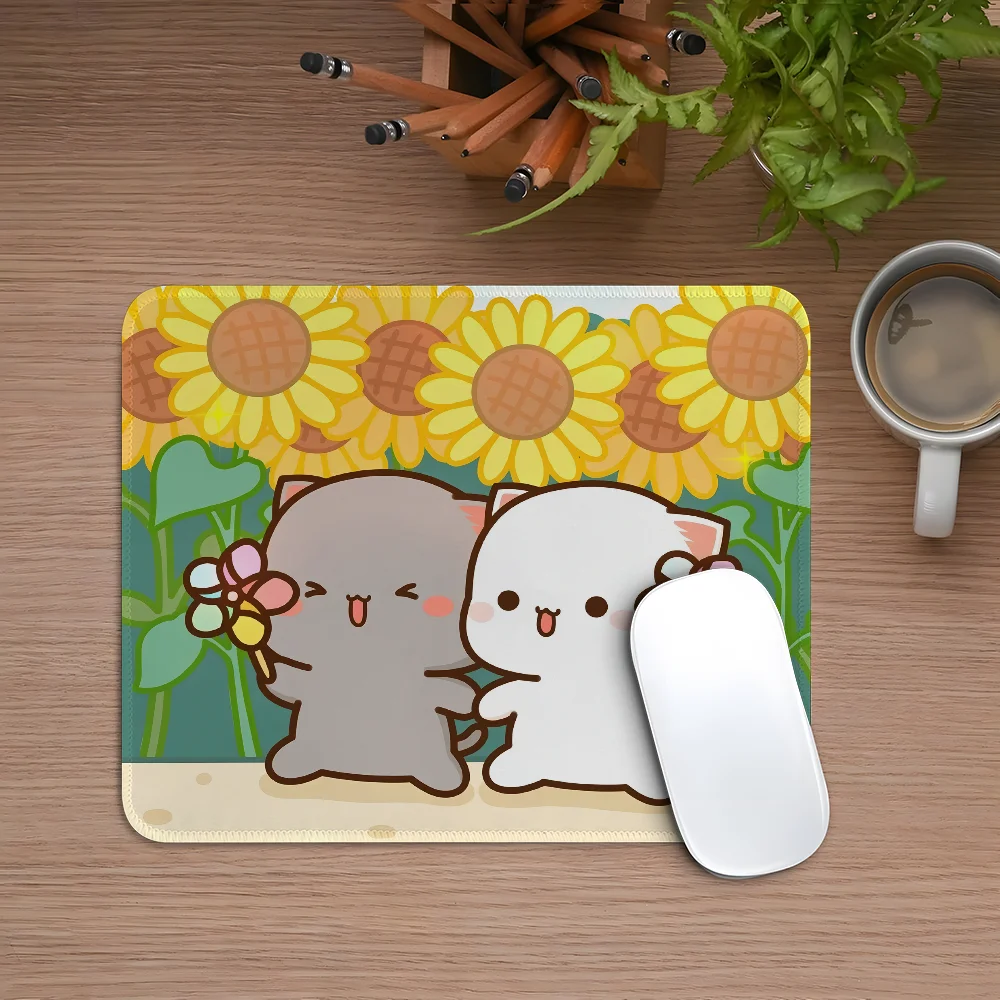 Cute Peach Mochi Cat And Goma Mouse Pad Esports Mousepad Laptop Computer Locking Edge Office Desk Mat Rubber Small Anti Slip Pad
