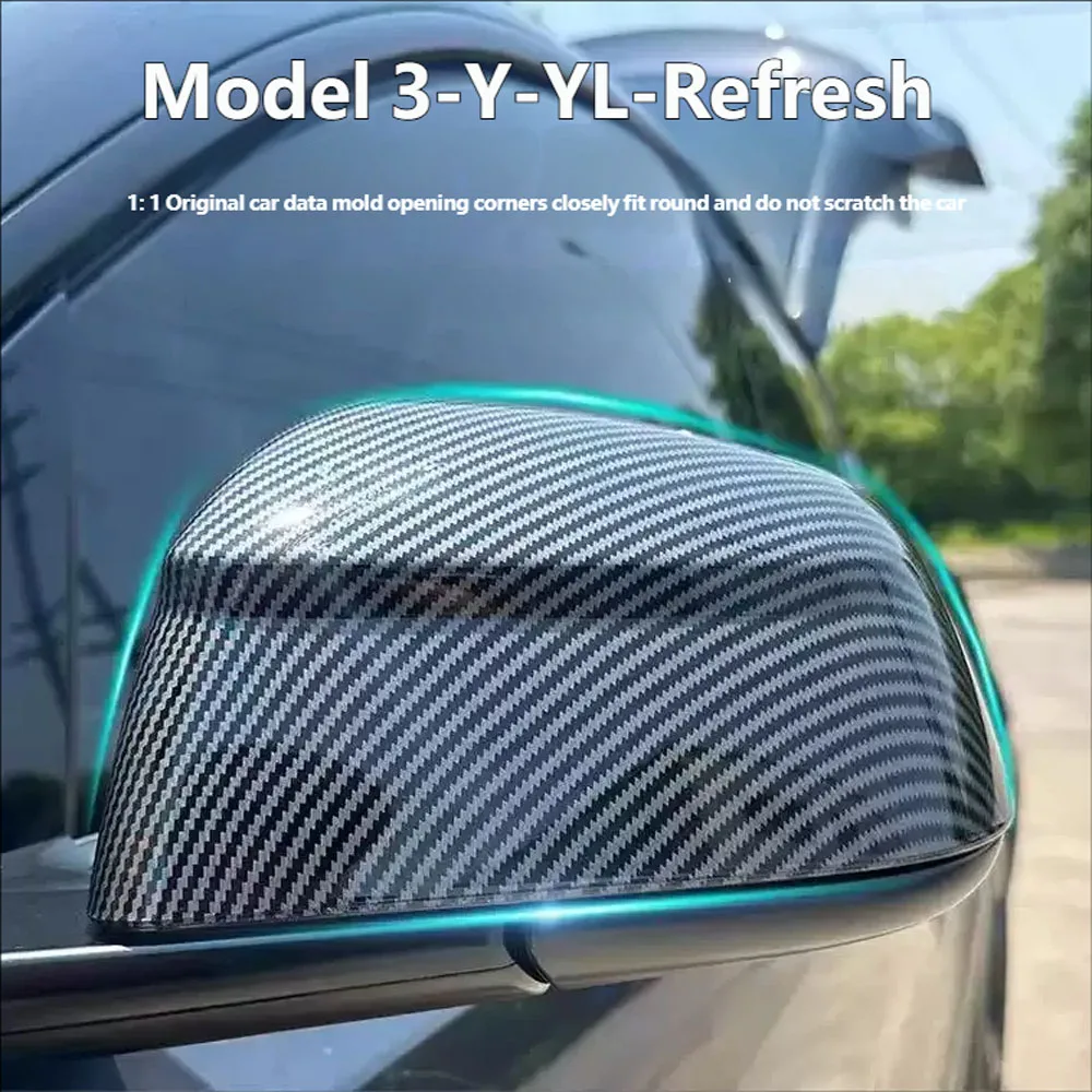 For Tesla Model 3-Y-YL-Refresh Rear Mirror Cover ABS Carbon Fiber Rearview Mirror Side Protective Cover Decor Car Accessories