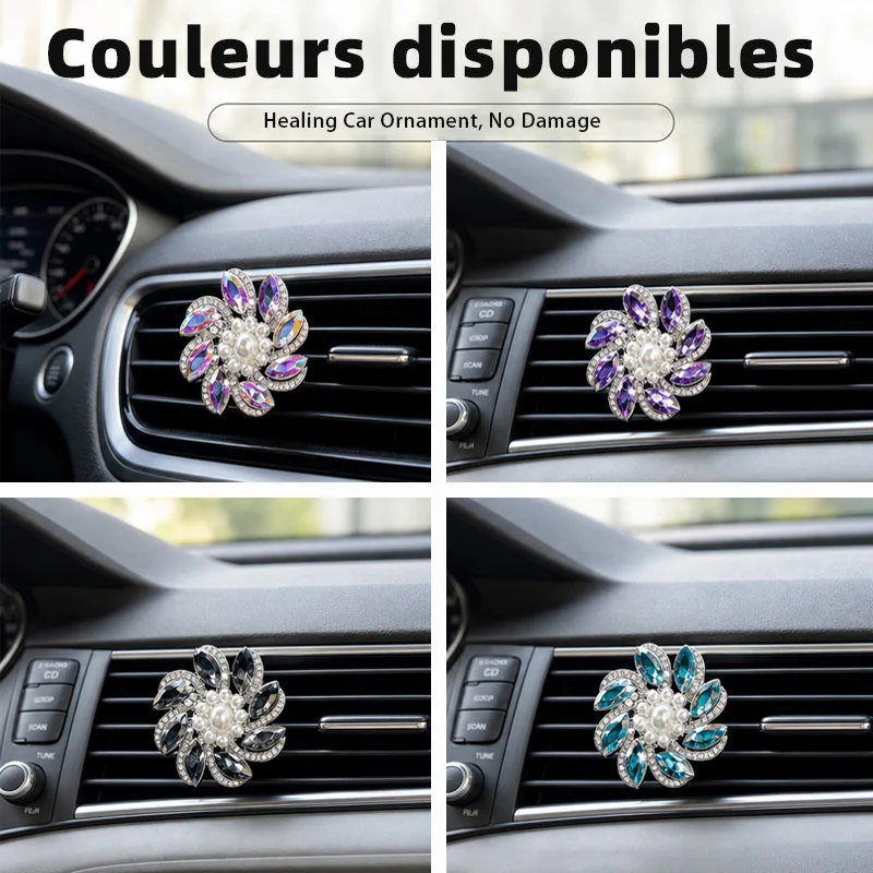 Rhinestone Flower Car Air Outlet Clip Decorated Shiny Crystal Pearl Car Air Conditioning Air Outlet Accessories