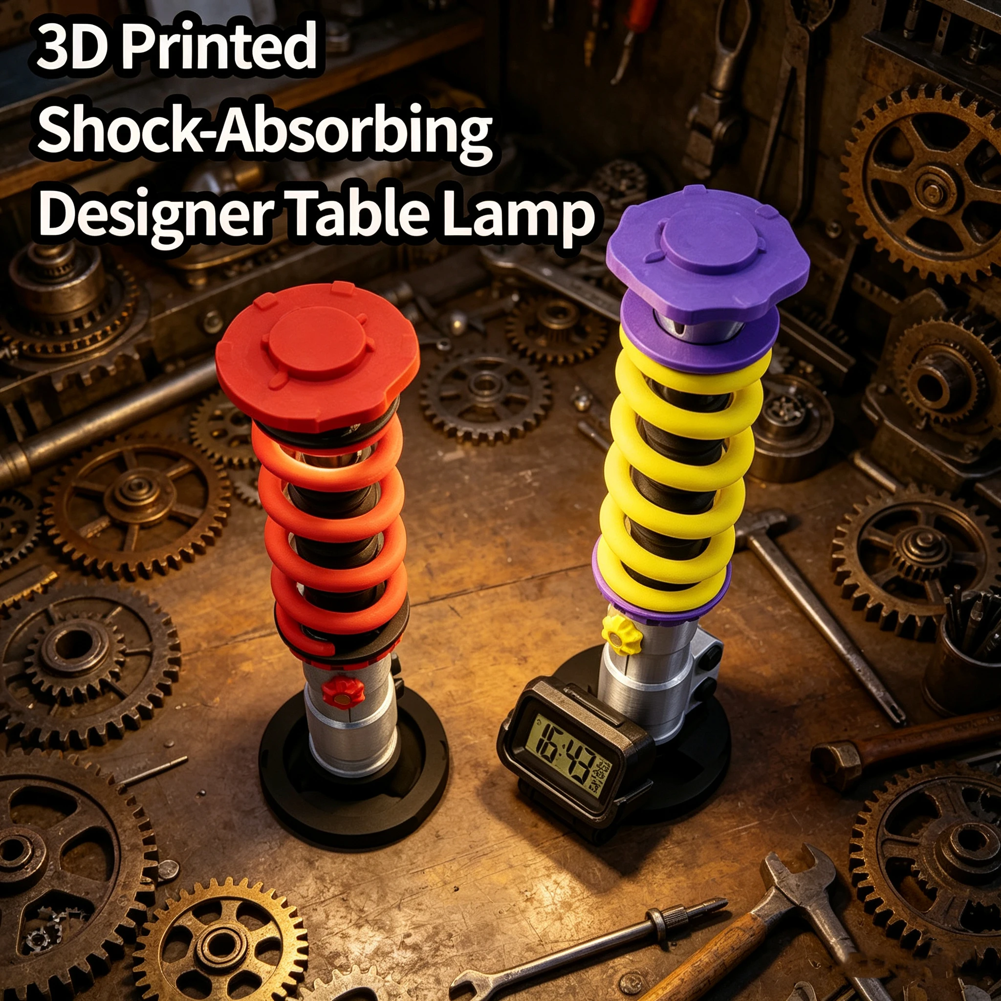 

Shock Absorber Table Lamp Industrial LED Night Light Unique Desk Decor Men Birthday Gift.