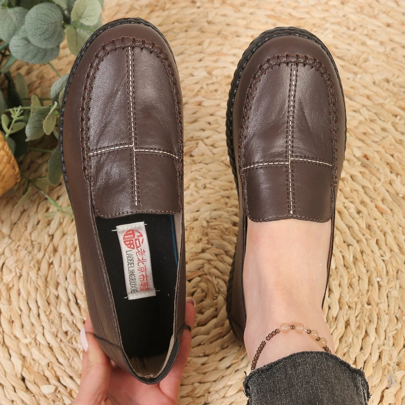 

Новые женские кожаные лоферы 2026 года, женские оксфорды, легкие кожаные туфли для мам, повседневные туфли из мягкой ткани и кожи