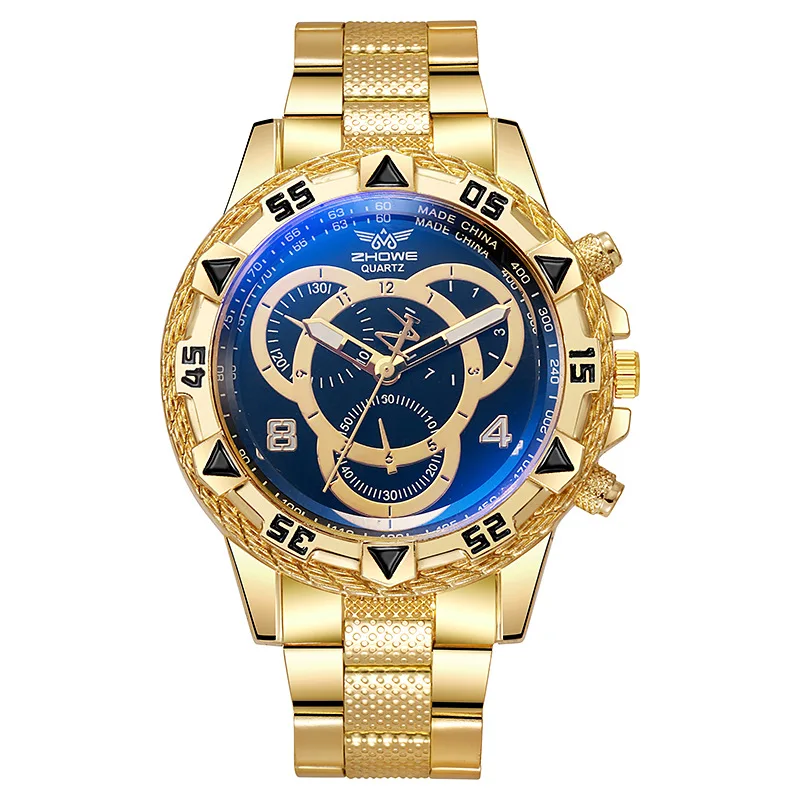 Classic Men's Quartz Watch Gold Clock Luxury Business Men Wristwatch Large Dial Blue Light Glass Waterproof Male Quartz Watches