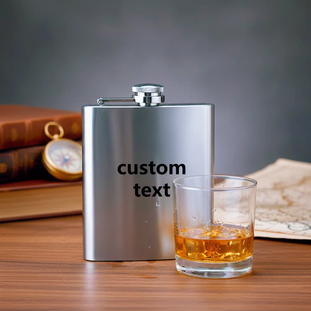 Personalized Groomsmen Gift Hip Flask Custom Text Stainless Steel 8oz Pocket Whiskey Bottle Wedding Party Birthday Father's Day