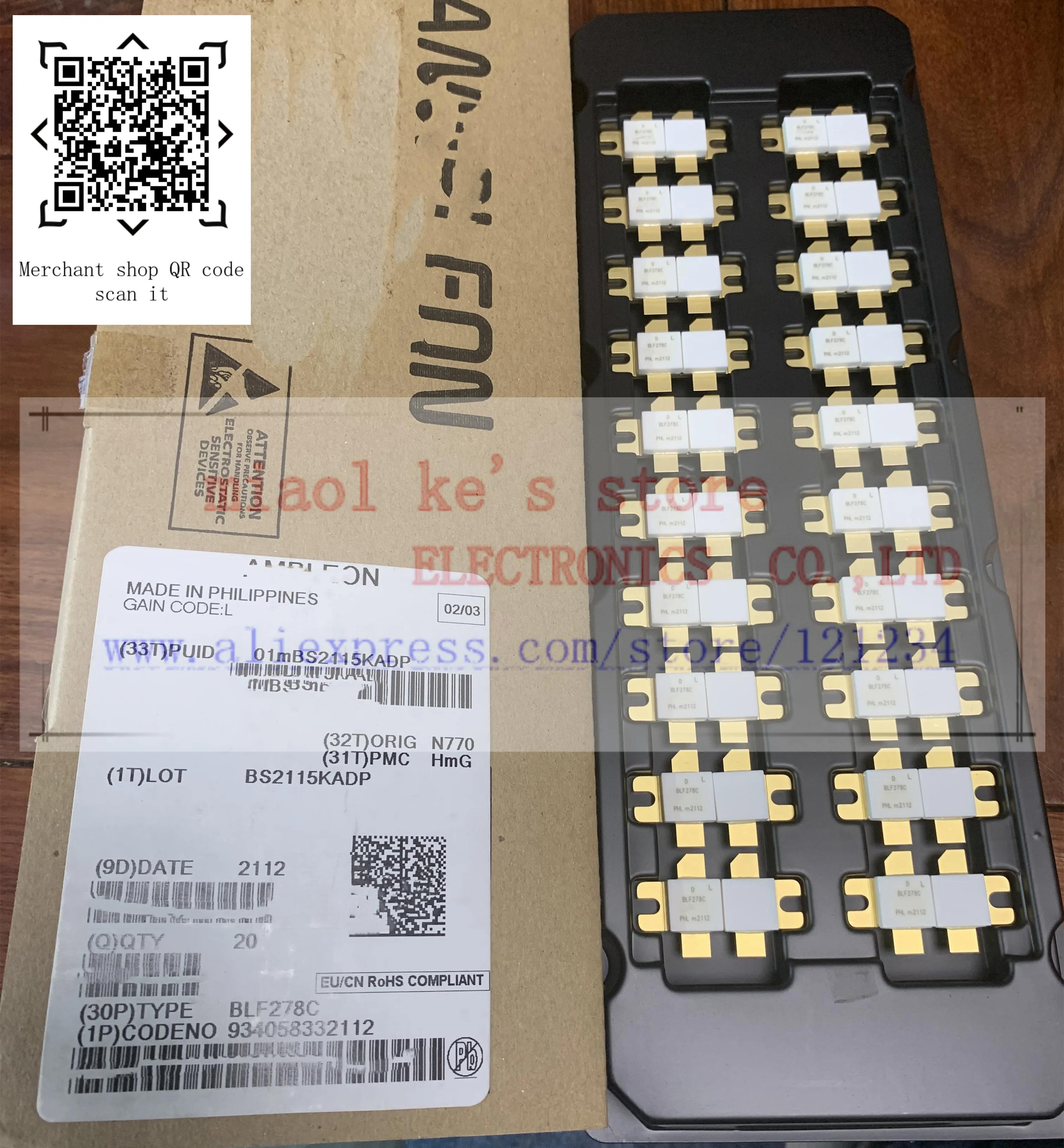 100%New original: BLF278C [ 50V 200mA 18dB 300W SOT-262A1 ] - RF Mosfet 2 N-Channel (Dual) Common Source