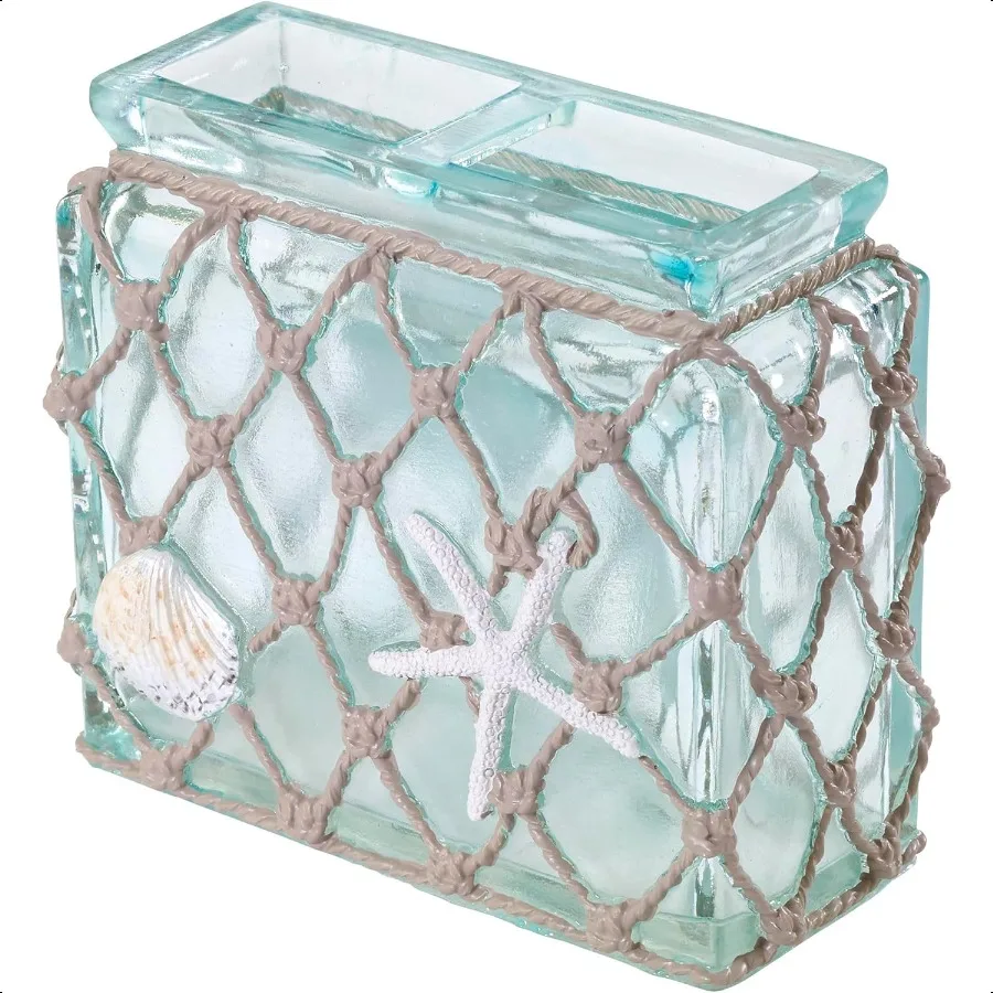 

Льняной держатель для зубных щеток, аксессуары для ванной комнаты из смолы, декор для ванной комнаты в пляжном стиле, коллекция из морского стекла