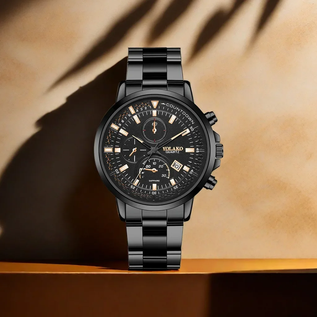 นาฬิกาแฟชั่นธุรกิจสแตนเลสนาฬิกาควอตซ์นาฬิกาข้อมือปฏิทินผู้ชายสำหรับกลางแจ้งกีฬาวิ่งทำงาน