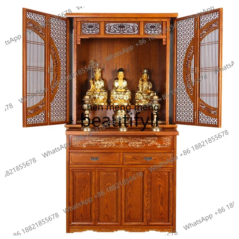 

c6601 Тополь из цельного дерева, блестящая бытовая современная буддийская платформа с дверью, стол для предложения «Бог богатства» Гуаньинь