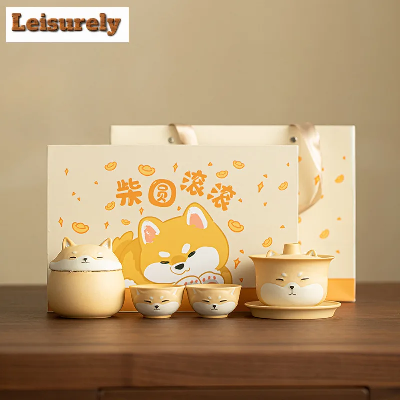 

Creative Shiba Inu Ceramic Tea Set Complete Set Luxury Tea Ceremony Set Teapot And Tea Cup Set Teaware Equipment Ornaments Gifts