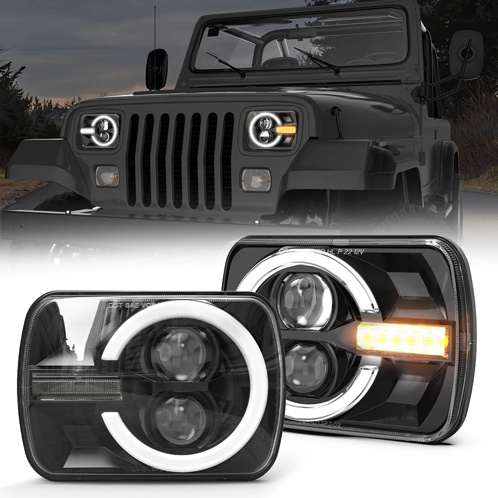 

For Cherokee XJ Wrangler YJ H6054 H5054 H6054LL 6052 6053 7x6 5x7 Inch Led Headlight With DRL Amber Turn Signal Car Accessories