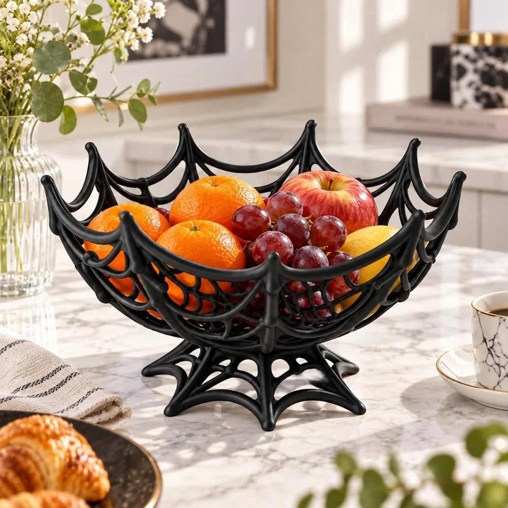 Hollow Out Halloween Spider Web Basket Reusable Creative Snacks Bowl Desk Ornaments Plastic Biscuit Basket Halloween Party