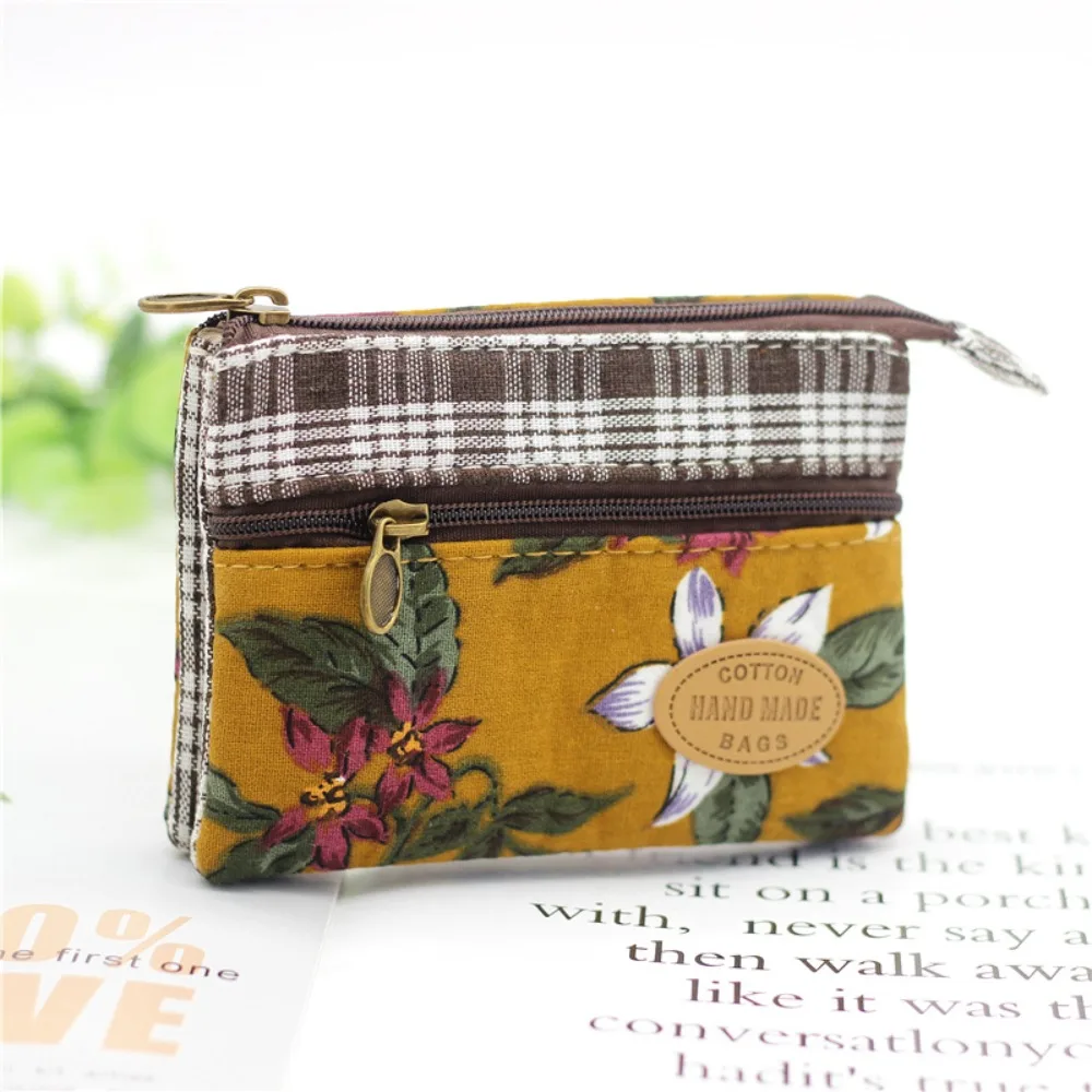

New Small Coin Purse Multi-layer Cotton Fabric Card Wallet Storage Bag Children