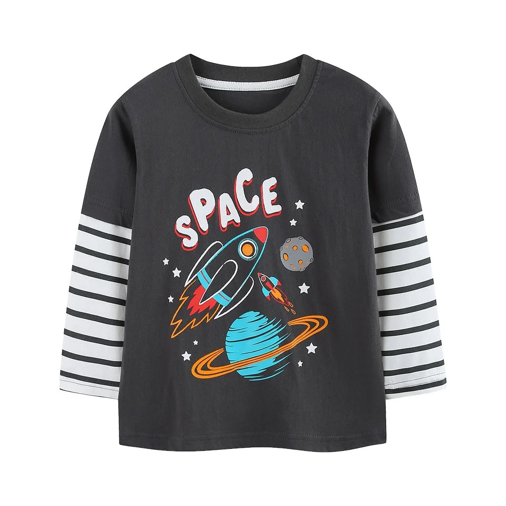Jumping Meters Space Langarm-T-Shirt für Jungen 2-7 Jahre, Kinder Herbst Frühling Mode Oberteil Baby Bluse