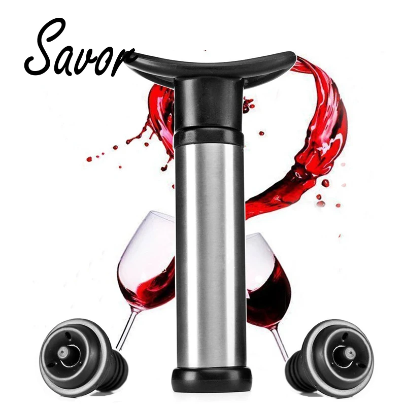 

3PCS/Set Pumping Wine Stopper Stainless Steel Wine Saver with 2 Bottle Stoppers Wine Fresh Keeping 14 Days Set