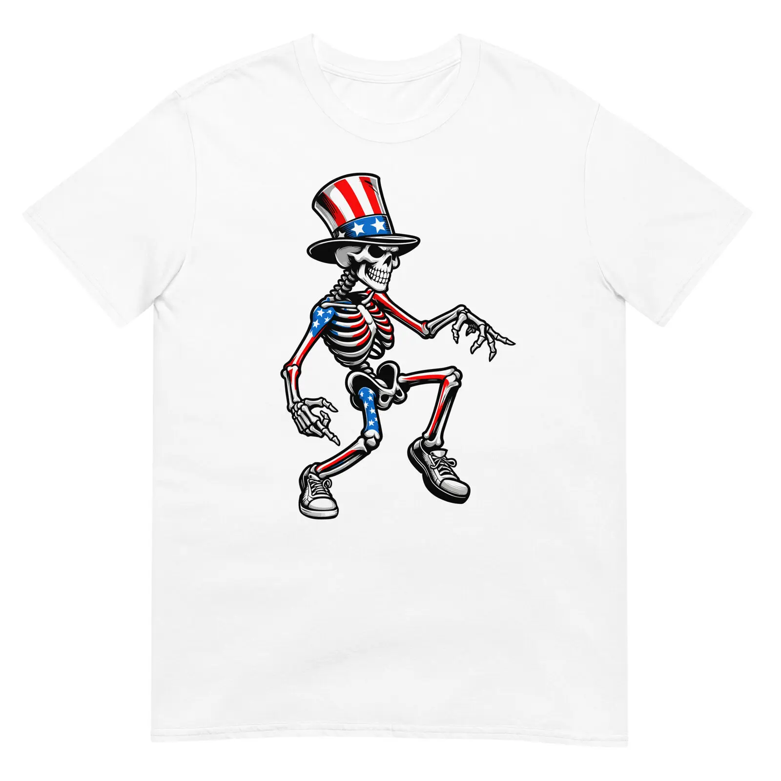 4th July Patriotic Dancing Skeleton Unisex Cotton T-Shirt