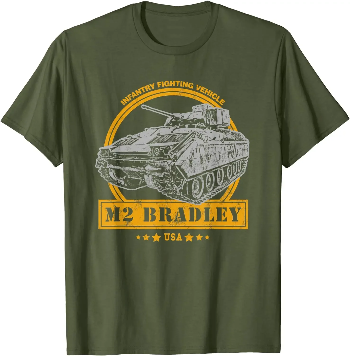 Bradley Infantry Fighting Vehicle World War II Tank Printed Summer Cotton O-neck T-shirt.