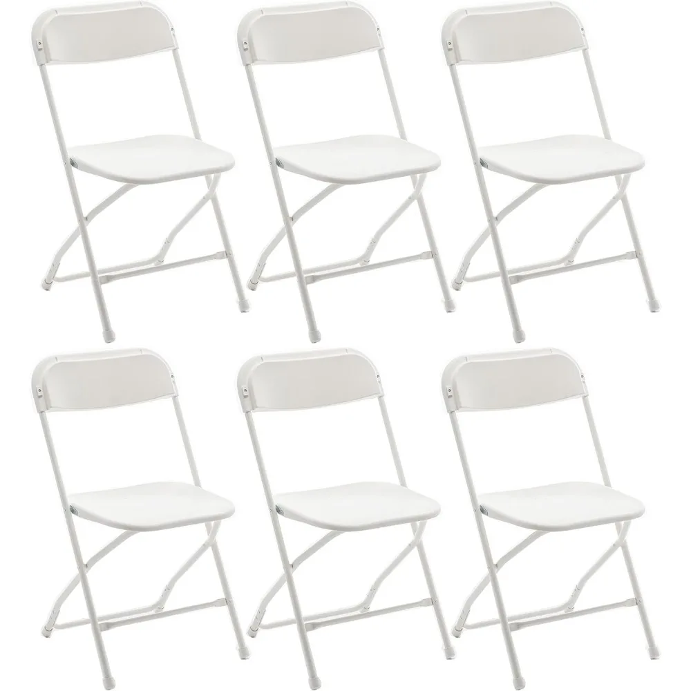 Indoor Outdoor White Plastic Folding Chair, Stacked Steel Frame Commercial 650 lb Weight Capacity Seat for Home Patio Garden