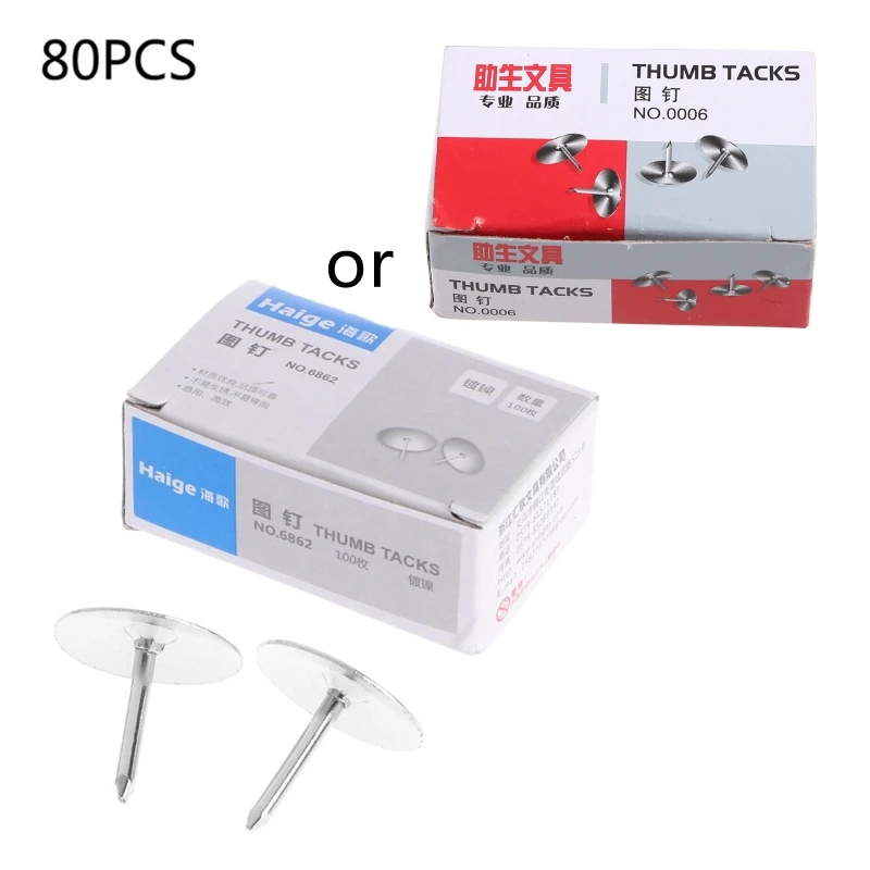 Y1UB 80x หมุดโลหะทนทาน Thumb Tack Pushpin Silver Thumbtack สำหรับบอร์ดประกาศ