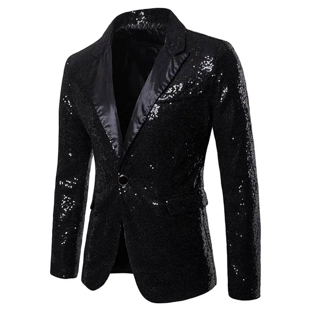 Men Sequin Blazer Suit Lapel Shiny Jacket Blazer One Button Tuxedo for Party Wedding Banquet Christmas Nightclub