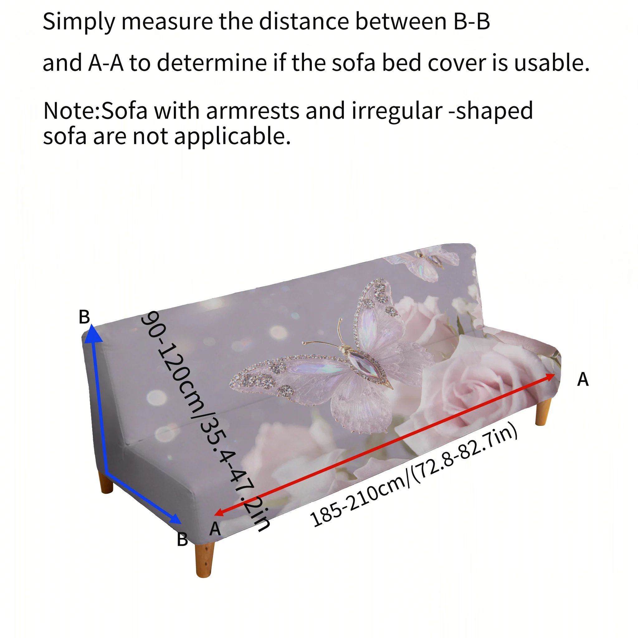 Dream pink rose butterfly armless elastic sofa cover, non-slip and anti-grab furniture protective cover, easy to install