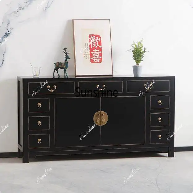 Solid wood antique foyer partition shoe cabinet modern simple old elm dining side cabinet