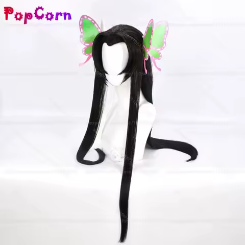 Kochou Kanae Wig with Butterfly Hairpins Unisex Black Wig Cosplay Anime Heat Resistant Synthetic Wig for Daily Party Costume