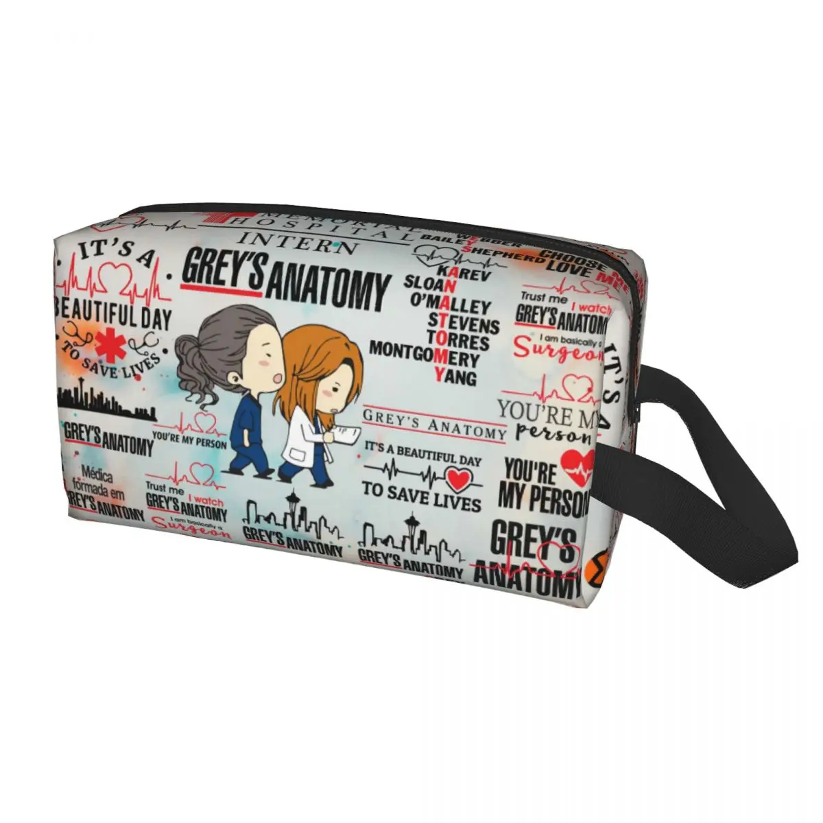 

Cute Cartoon Greys Anatomy Quote Collage Travel Toiletry Bag for Women Makeup Cosmetic Bag Beauty Storage Dopp Kit