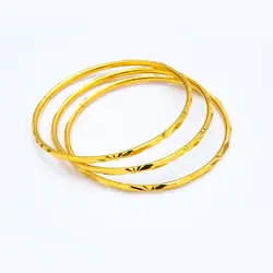 Wholesale Jewelry-- Embroidery Rhombus Tiny 3mm Bangles and Bracelets 56/58/60/62/65mm For Women Wedding Jewelry Pure Gold Color