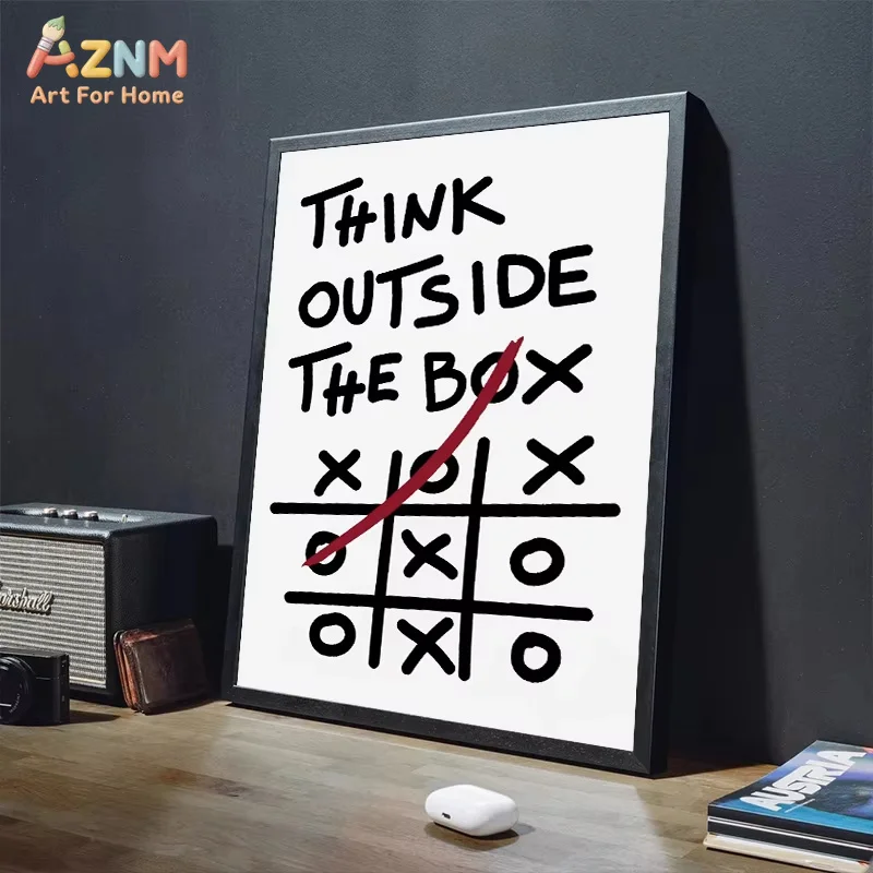 AZNM Black White Motivational Canvas Wall Art Discipline Think Outside The Box Typography Print Office Minimalist Decor Poster U
