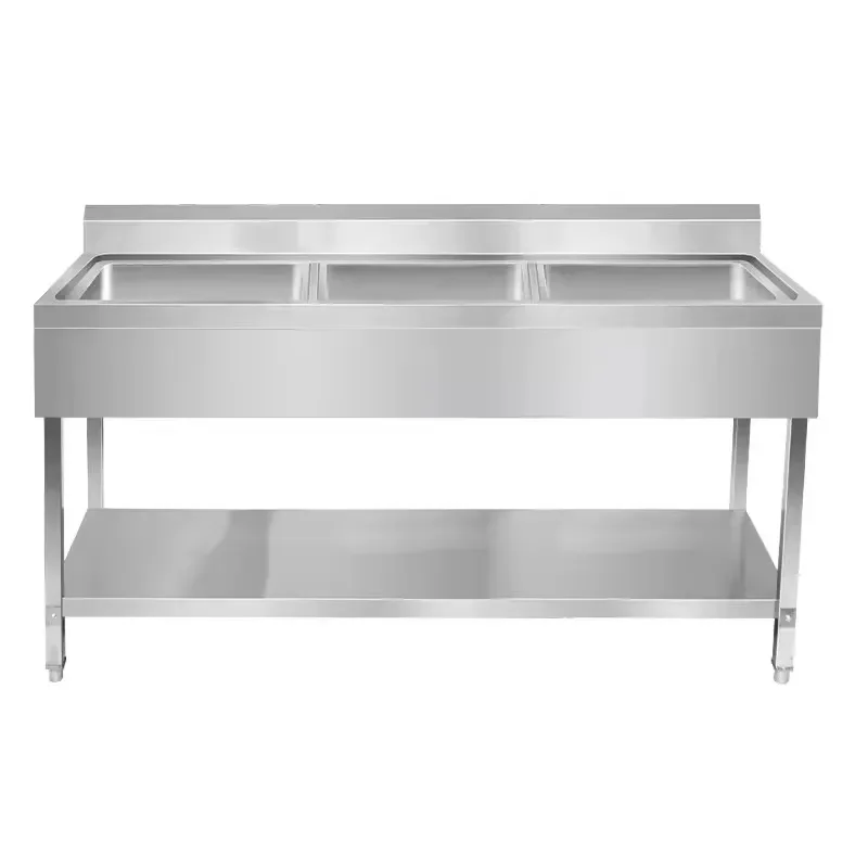 Stainless Steel Kitchen Sink with European Design Square Legs Commercial Grade for Restaurant Bakery Hotel Casters
