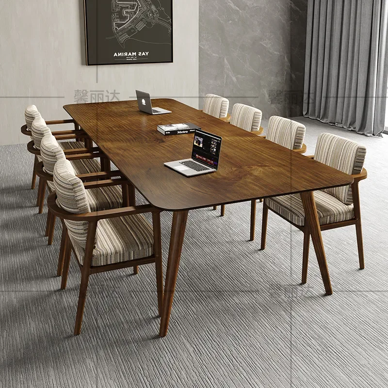 for All Solid Wood Conference Table Long Simple Modern Workbench Desk Large Log Table and Chair Combination