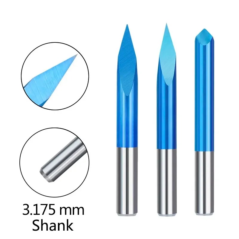 XCAN 3 Edge Pyramid Bit CNC Engraving Bit 20-90 Degree Carbide End Mill 3.175mm Shank Nano Blue Coated Milling Cutter 10pcs