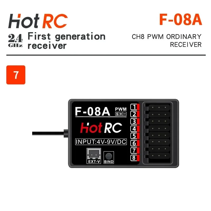 HOTRC F-08A 8CH PWM 2.4G Receiver for Hotrc transmitter CT-6A CT-6B CT-8A CT-8B CT-10B HT-10A DS600 DS650 DS-4A