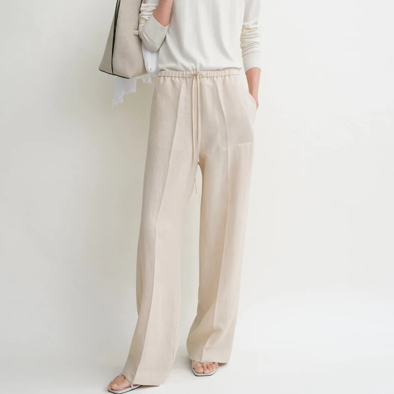 

Стильные брюки Nordic Mat Sle Faionable Commute с высокой талией, широкими штанинами, из смесовой ткани, с драпировкой и прямым кроем.